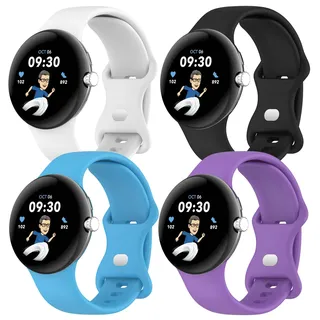 SOLOLUP 4 Stück Silikon Armbänder für Google Pixel Watch 4/3 Armband 45mm Damen Herren,Weiches Silicone Sport Band Einstellbar Wasserdicht Uhrenarmband Ersatzarmband für Pixel Watch 4/3 Band,S