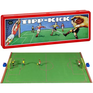 TIPP-KICK Retro Tischfußball Set mit 2 Spielern, 2 Torwarten, 2 Metall-Toren, 2 Bällen und 1 Spielfeld aus Filz mit Holzleisten 80x47 cm