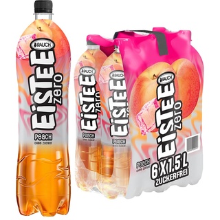 Rauch Eistee Zero Peach | Zuckerfreie Erfrischung | Pfirsich Geschmack aus Schwarztee und Hagebutte | 6x 1,5 Liter PET Flasche,Pfirsich,1.5 l (6er Pack)