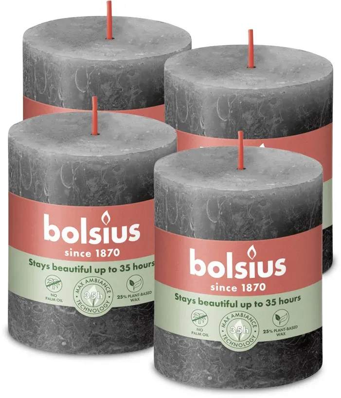 Rustik Stumpenkerzen 80/68 mm - Stürmisches Grau (4 Stück)
