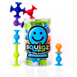 Fat Brain Squigz Starter 22-teiliges Set, Vorschulspielzeug für Kinder, Saugspielzeug-Set, Sortier- und Stapelspielzeug, Vorschul-Badespielzeug, innovatives Spielzeug für Kinder ab 3 Jahren und älter.