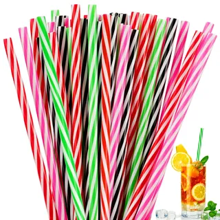 50 Stück Dicke Strohhalme Plastik, 23cm Hart Trinkhalme Wiederverwendbar, Spülmaschinenfest Cocktail Strohhalme Plastik, Mehrfarbig Wiederverwendbare Strohhalme für Partys, Milch, Saft, Cocktail