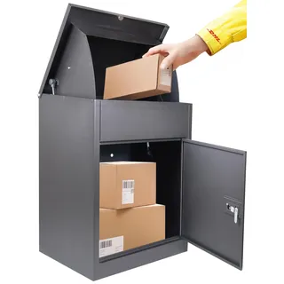 Silvergear® Paketbriefkasten | Briefkast | Wandbriefkast zur Wandmontage | Parcel Box für Briefe & Pakete, Postbox & Paketfach | 3-Stelligen Codeschloss | Verzinkter Stahl, Rostfrei | Schwarz