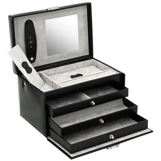 Friedrich/23 Friedrich|23, Schmuckkoffer, Classico, Leder/Feinsynthetik, 24 x 15 x 16 cm, Rechteckig, Abschließbar, Mit Spiegel, Schwarz,