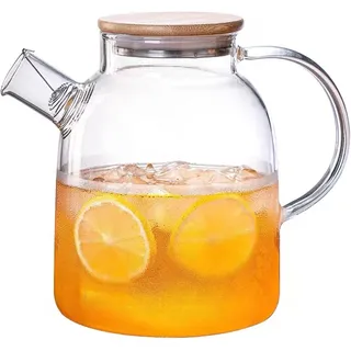 HwaGui Teekanne aus Glas 1,6 Liter, Borosilikat Glasteekanne mit Metallsieb, glas Teebereiter mit Bambusdeckel, Tee Maker, Glas Krug, Glaskaraffe