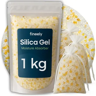 Fineely® Silica Gel Entfeuchter - 1 kg Weiß DUO mit Farbindikator Orange-Grün 3–5 mm Kugeln I Filament Trockner I Wiederverwendbar I Trocknungsgranulat I silicagel