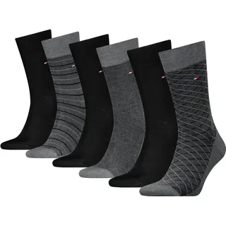 Socken TOMMY HILFIGER "TH MEN SOCK 6P TIN GIFTBOX BIRDEYE", Damen, Gr. 39-42, grau (dunkelgrau melange), Obermaterial: 64% Baumwolle, 35% Polyamid, 1% Elasthan, Socken Socken
