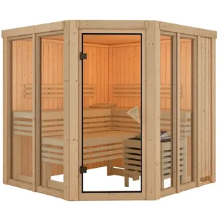Karibu Sauna Airi Superior mit Eckeinstieg 68 mm Ohne Dachkranz Ohne Ofen inkl. gratis Saunaofen im Wert von 599,99 €