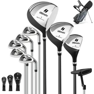 GYMAX komplettes Herren Golfschläger Set, 9 teiliges Golf Set rechtshändig mit Standtasche, Inklusive 1# Aluminium-Driver, 3# Fairwayholz, 4# Hybrid, 6-9# Eisen, P# Zink-Eisen, Putter (Grau)