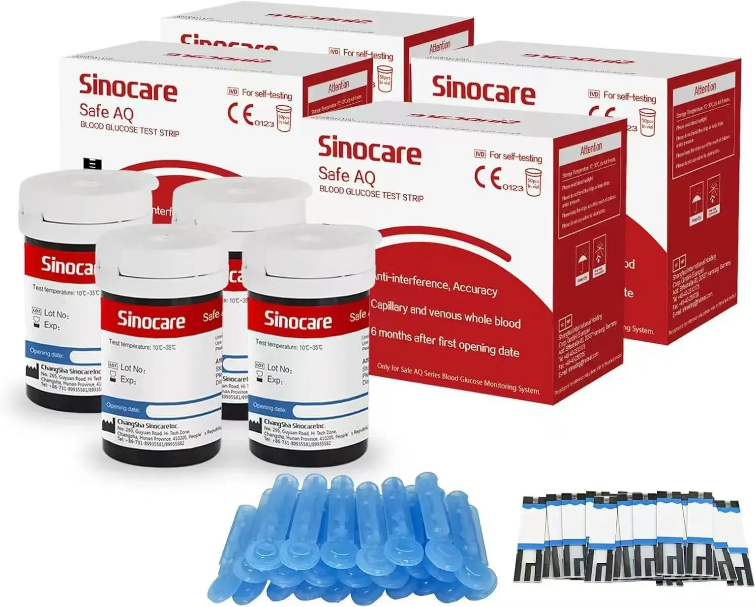 [200pcs] Sinocare Blutzuckermessgerät Glukoseteststreifen mit kostenlosen Lanzetten