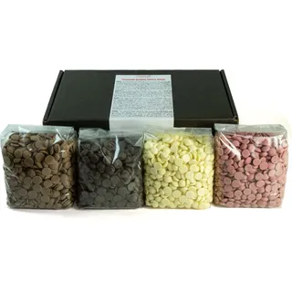 Premium Belgische Kuvertüre für Schokoladenbrunnen | 4 x 600g, Vollmilch, Zartbitter, Weiß, Ruby | Schokolade für Schokobrunnen | Schokofondue ...