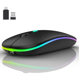 LEAPEST Bluetooth Maus kabellos (Bluetooth 5.0 + USB 2,4 GHz) Wiederaufladbare Optische Office- Funk Maus, Maus für MacBook Air Pro,iPad,Mac,PC,Computer,Laptop,Desktop (Schwarz)