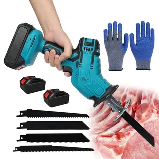 pealiritansemen Elektrische Knochenschneidemaschine, Professionelle Fleischschneidesäge Mit 4 Sägeblättern Und 12 Paar Handschuhen, Knochen-, Metall-, Kunststoff-, Astsägen, Gummierter Griff,B
