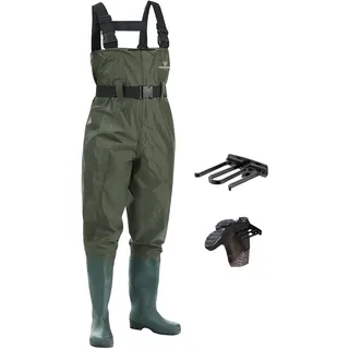 FISHINGSIR Wathose Anglerhose Watstiefel Watt Fisch Teich Gummi PVC Nylon Wathose mit Stiefeln kältebeständig 46 - 13