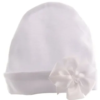 La Bortini Mütze & Schal Mütze mit Schleife Baby Haube in Weiß weiß mit Schleife festlich Taufe elastisch weiße 36 38 40 42 44 46 48 weiß 38cm KU