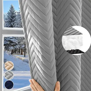 1x Thermovorhang Kälteschutz Thermo Vorhang Kräuselband Blickdicht Gardinen 100% Verdunkelung Vorhänge Verdunkelungsvorhang, 140*175cm, Grau - Grau