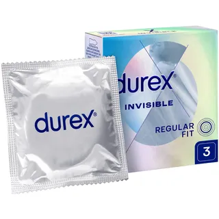 DUREX Invisible Extra Dünn Extra Sensitive, 3er-Pack Latex Kondome, Unparfümiert, Natürlich, Hypoallergen