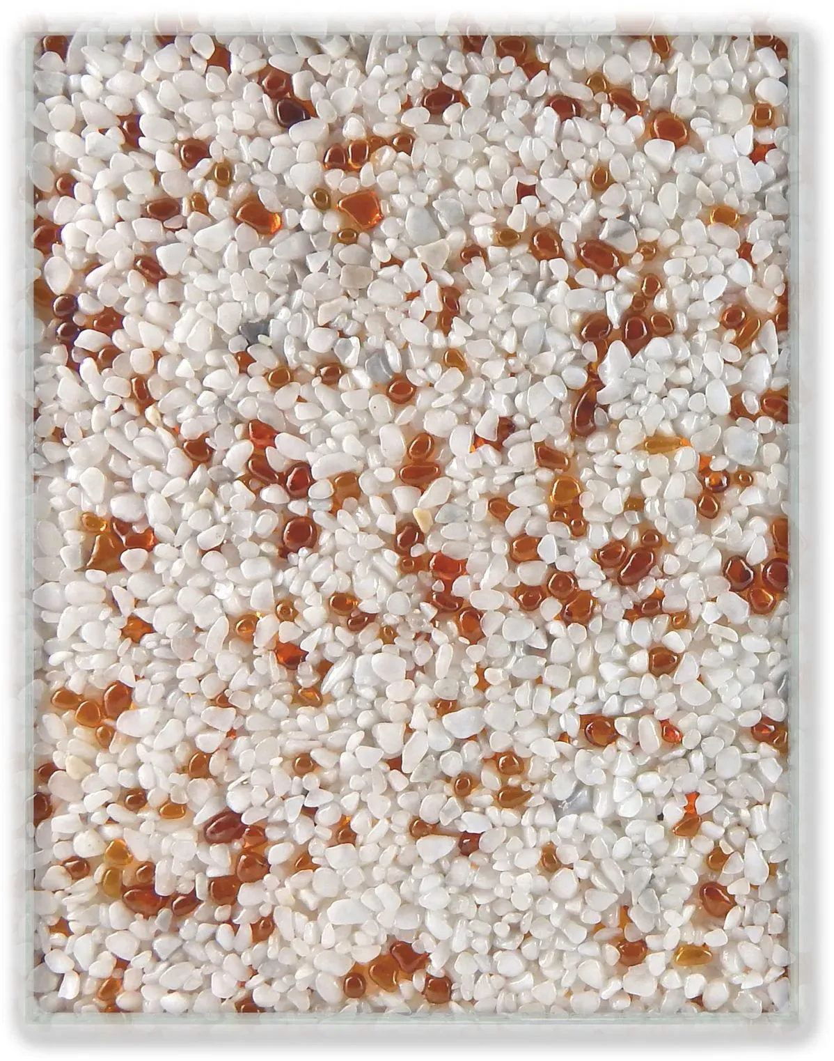Terralith Farbmuster Glassteinteppich -Vetro Ambra / Bianco-, Körnung: mittel (3-6 mm)