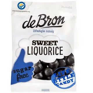 (26,97EUR/kg) 6 x De Bron - Zuckerfreie süße Lakritz Drops 100g Beutel