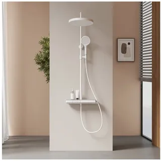 EMKE Emke, Duschsystem, mit Thermostat, Handbrause + Regendusche(2 Strahlstärken) + Unterer Auslass, Weiss