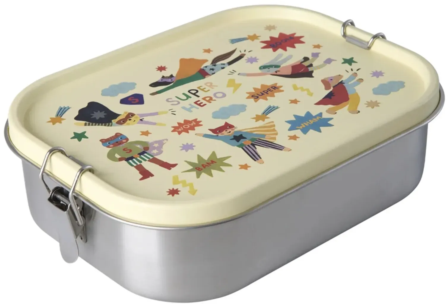 RICE Edelstahl Kinder Lunchbox Brotbox Hero, Cream - Large - 1400 ml L:21 cm, B:16 cm, Höhe 6 cm
