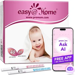 Easy@Home 40 Ovulationsteststreifen und 10 Schwangerschaftsteststreifen, Breite von 5 mm, angetrieben durch Premom Ovulationsprädiktor iOS und Android App