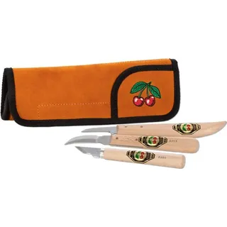 Kirschen Schnitzmessersatz in Velourleder-Rolltasche
