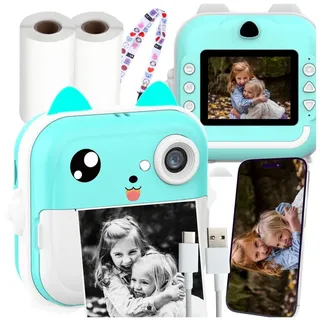 Kinderkamera, Sofortbildkamera, Kamera für Kinder, 1080P Digitalkamera mit 2,4 Zoll Bildschirm, Kamera Kinder sofortdruck mit Druckpapier - Grün