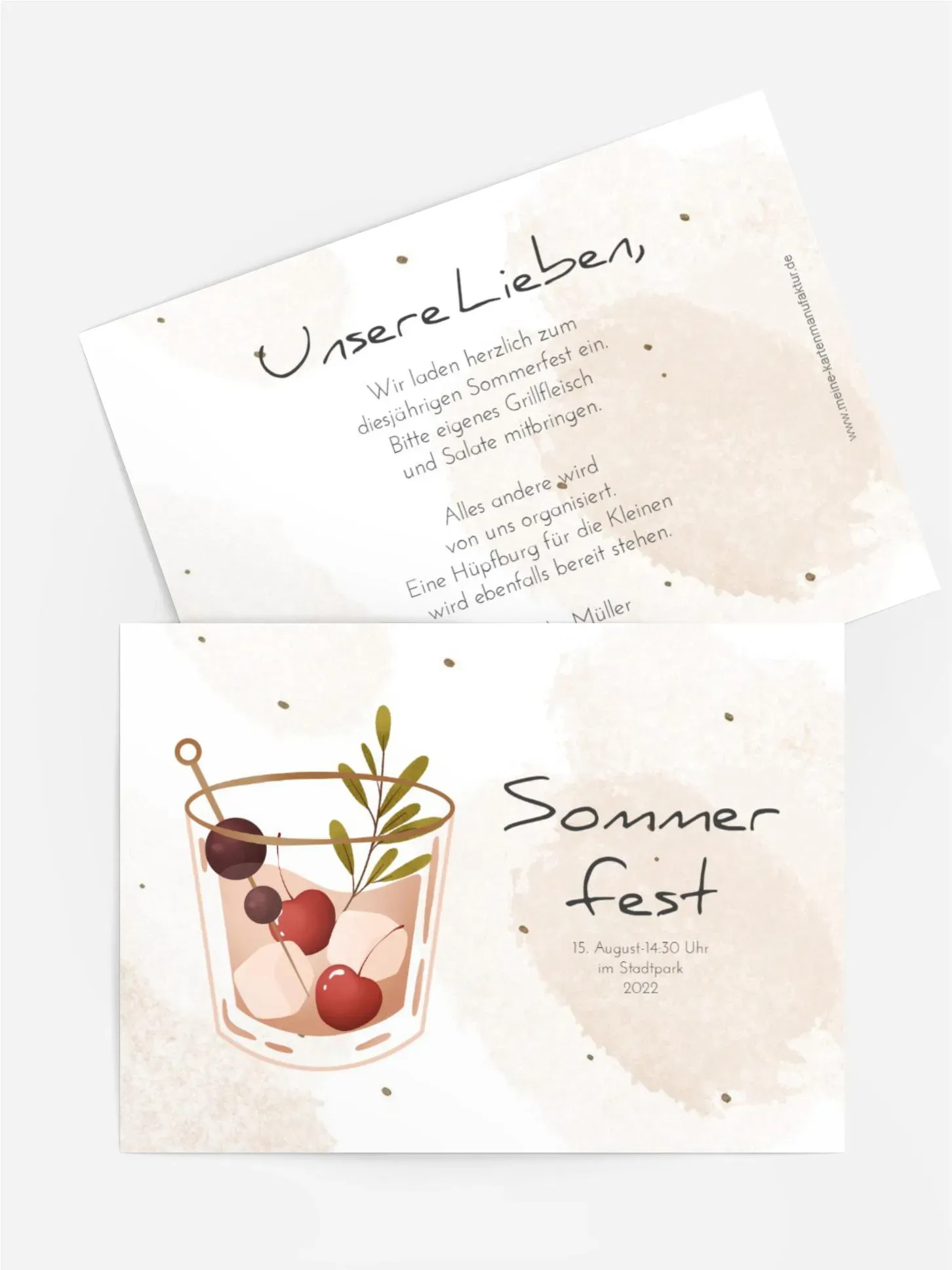 Einladung zum Sommerfest selbst gestalten mit Spruch und Fotos im Onlinedesigner bei Meine-Kartenmanufaktur.de