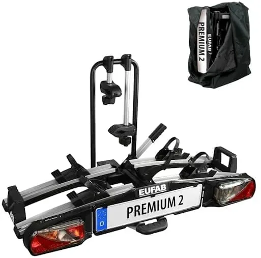 EUFAB 11521 Fahrradträger PREMIUM 2, E-Bike geeignet, komplett vormontiert, Diebstahlschutz, für 2 Fahrräder, für Anhängekupplung