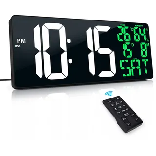 XREXS 18'' große Digitale Wanduhr mit Fernbedienung, automatisch dimmbare Digitaluhr mit großem Display mit Datum/Temperatur/Woche/Luftfeuchtigkeit, DST, Alarm, große Zahlen