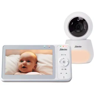 Alecto DVM2050 - Babyphone mit HD-Kamera, großem 5-Zoll-Farbdisplay und Nachtlicht - Ferngesteuert - Weiß - Weiß