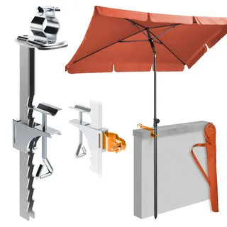 4smile Sonnenschirm Balkon SunnyShade 3-in-1 SET in Orange - UPF 50+ Sonnenschirm rechteckig 200 x 125 cm + Balkon/Wand-Sonnenschirmhalter, Wandhalterung für Sonnenschirmstange + Sonnenschirmhülle