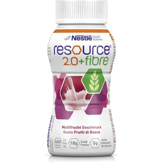Nestlé Resource 2.0 + fibre hochkalorische Trinknahrung mit Ballaststoffen bei Mangelernährung mit Multifrucht-Geschmack, 800 ml Lösung