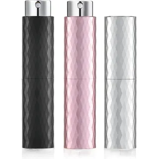 Toureal 8ml Aluminium Parfüm Zerstäuber Nachfüllbar Leer, Reise Parfümzerstäuber für Damen und Herren, Reisezerstäuber Flasche für unterwegs (Schwarz, Silber, Rosa)