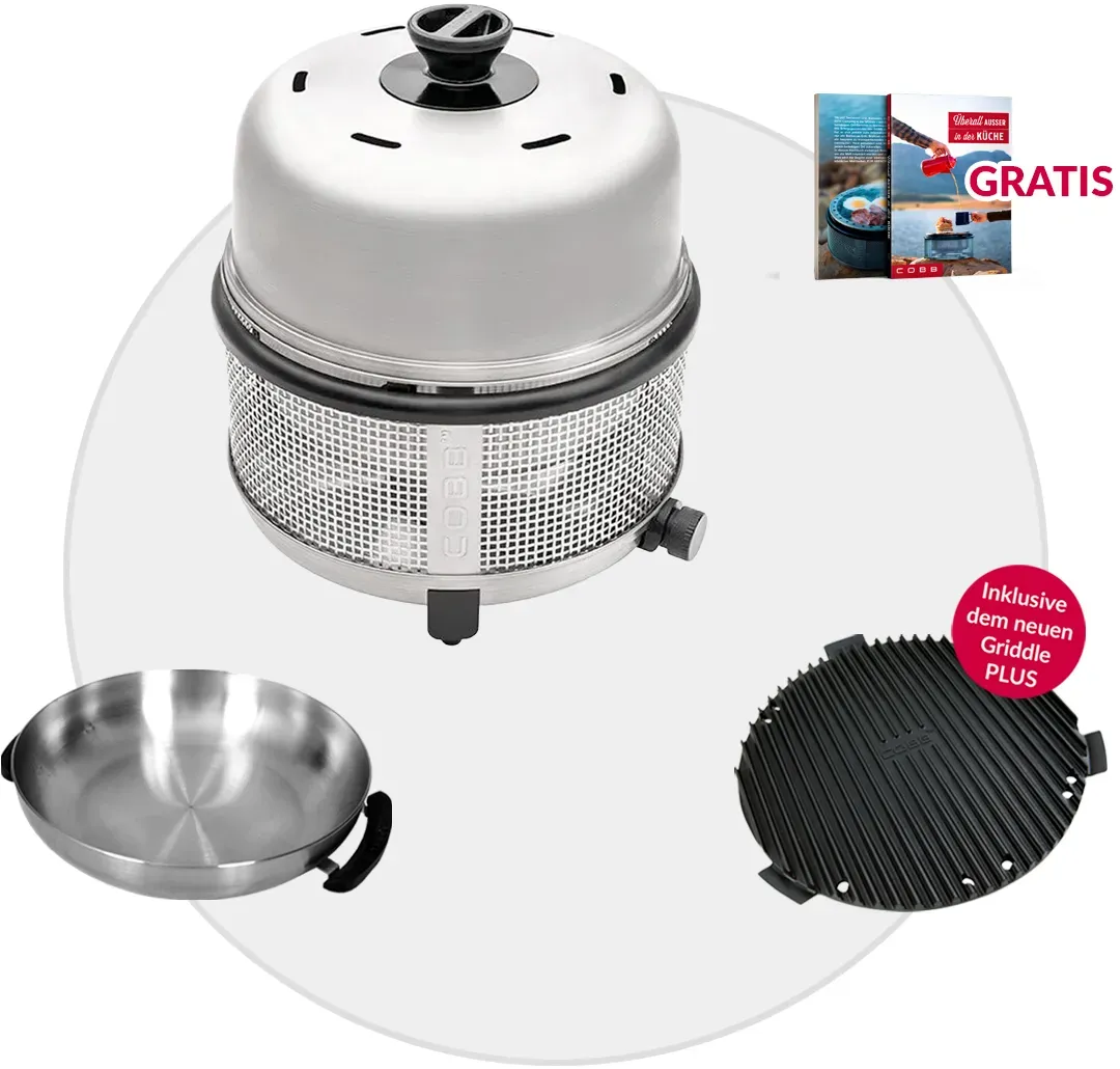 COBB 30 mbar Premier+ Gas DELUXE 3-teiliges Camping Set mit Griddle PLUS und Wok