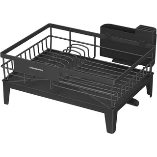 Songmics Geschirr-Abtropfgestell mit Auffangschale und Besteckhalter, tintenschwarz