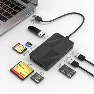 USB 3.0 Kartenleser 8 in 1 Kartenlesegerät für CF/XD/MS/SD/Micro SD Card Reader mit parallelem Zugriff auf 8 Slots USB Lesegerät Adapter Hub für SD SDXC SDHC CF CFI TF Micro SD SDHC MS MMC UHS-I