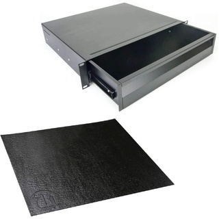 Bundle: Adam Hall 2 HE ERGO 19" Stahl Rackschublade 874E02 Rack Schublade incl. Anti-Rutsch-Matte 87 INLAY (2 HE ERGO Stahl + Anti-Rutschmatte)