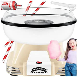 Kesser KESSER® Zuckerwattemaschine Set für dein zuhause - Mit 30x Zuckerwatte Stäbchen & Messlöffel - Retro Cotton Candy Maschine - Zuckerwatte Maschine Mit Zubehör - Höhe 22 cm - 500 W