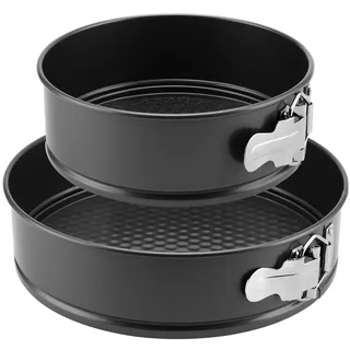 CHEUKYIU 2 Stück 18/22cm Kuchenform Rund Klein Springform Set Backform Rund Abnehmbarer Schwarze Runde Kuchenform aus Kohlenstoffstahl für Kuchen Pizza Bro, Antihaftbeschichtet Auslaufsicher