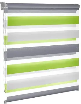 Doppelrollo, Doppel-Rollo, Duolight-Rollo, 3-farbig, Farbe weiss-gruen-grau, blickdicht und transparent,  nach Maß gefertigt oder in Standardgroeßen