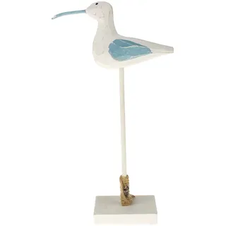 MACOSA CP53321 Deko-Möwe Holz 28 cm Weiß Blau Dekofigur auf Holzfuß Badezimmer-Dekoration maritim Holzdeko Baddeko Dekovogel Seemöwe Holzfigur Baddeko