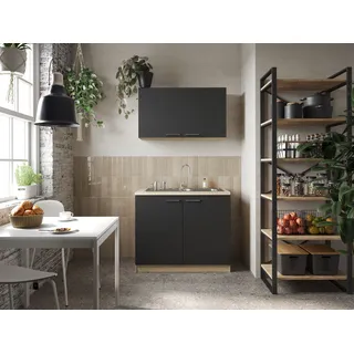 Respekta Merle Komplettspüle Edelstahlspüle 100 cm Schwarz