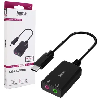 Hama USB-C auf 2x 3,5mm Audio Adapter Mikrofon, Headset Kopfhörer, Soundkarte, NEU - Schwarz