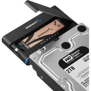 SABRENT M.2 SSD & HDD Festplattengehäuse, 2,5" 3.5" SATA & M2 NVMe Adapter, USB C 10Gbps mit Offline Klonen (DS-UCMH)