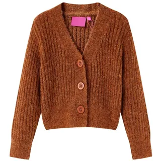 vidaXL Kinder Strickjacke Cardigan Pullover Langarm V-Ausschnitt Mädchen Cognac 140 - 9-10 Jahre