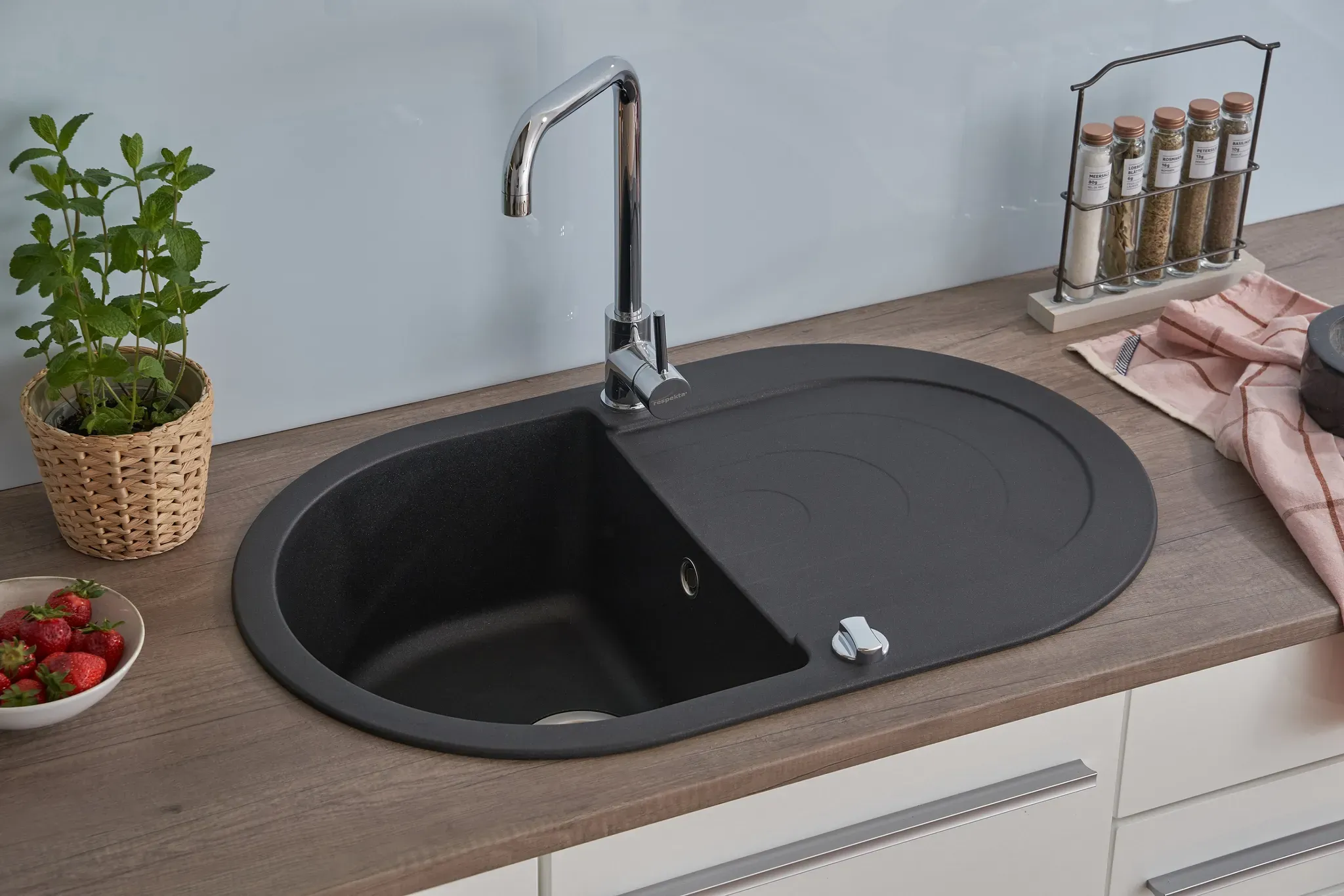 Küchenspüle Einbauspüle Spülbecken Granitspüle 79x50 Schwarz Respekta Phoenix