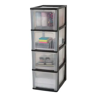 Iris Ohyama Iris Ohyama, Kunststoff Schubladenbox mit 4 tiefen Schubladen, Schwarz, Easy-Pull-System, A4, A5 & A6 Format, Schreibtisch Organizer für Büro, Schreibwaren, BPA-frei, Schubladenschrank, OCH-2400