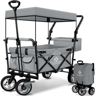 Kesser KESSER® Bollerwagen faltbar GT9000 mit Dach Handwagen Transportwagen inkl. 2x 3-Punkt Gurtsystem klappbar Vollgummi-Reifen bis 80 kg Vorder- und Hinter-Bremse + Tragetasche